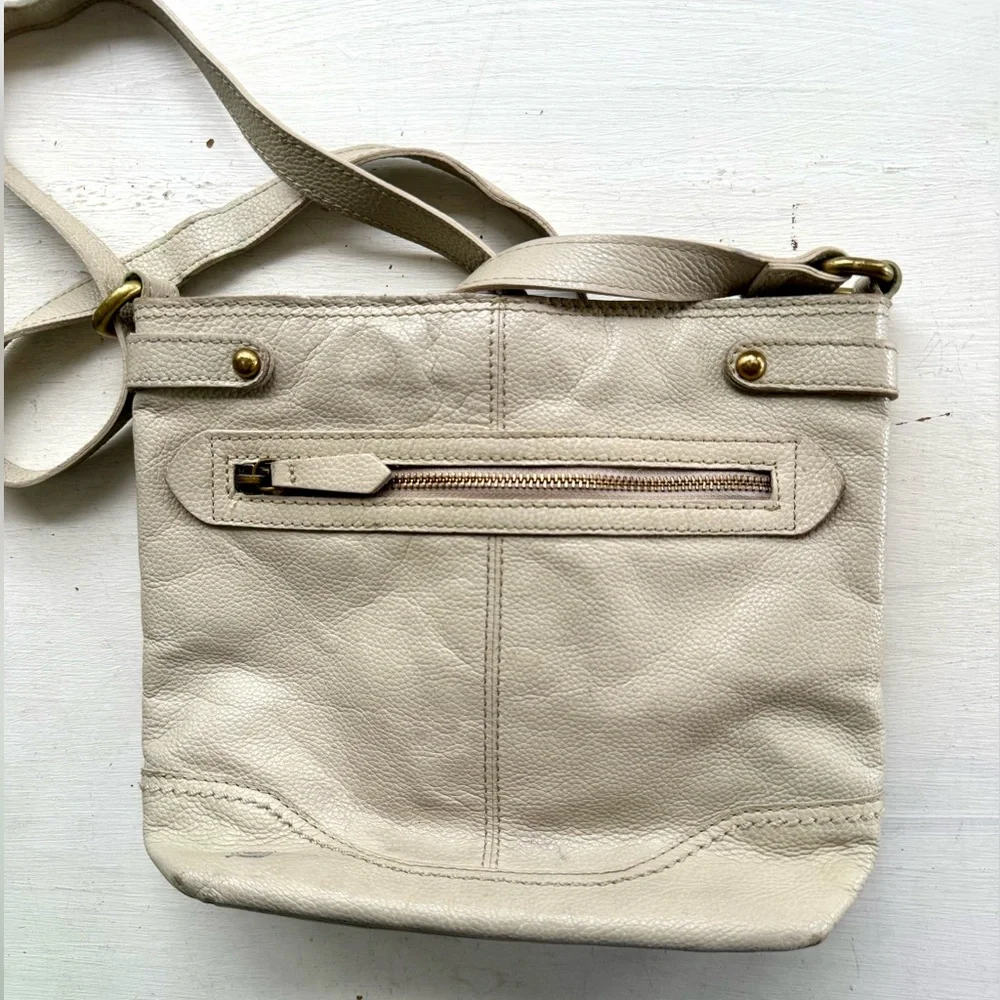 Born Genuine Leather Neutral Cross Body Bag Purse Bone Beige Normcore Minimalist